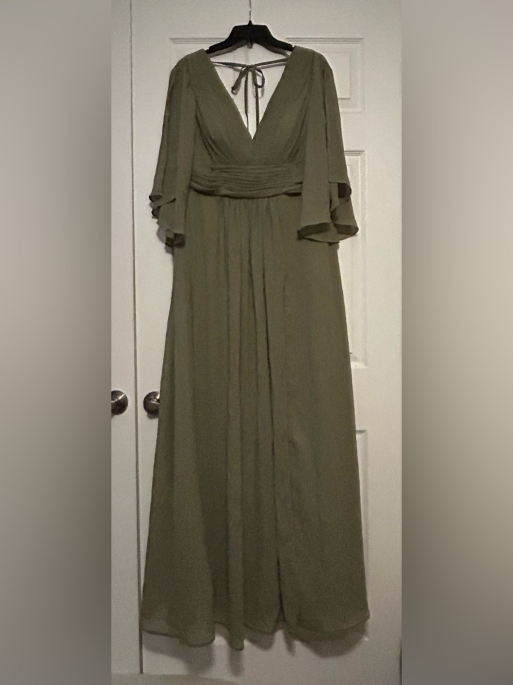 Elegant Olive Green Maxi Dress with Flutter Sleeves